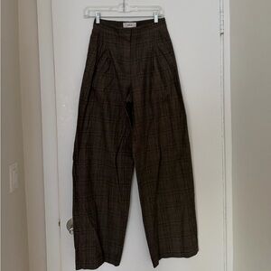 ba&sh Brown Plaid Wide-Leg Women's Trousers